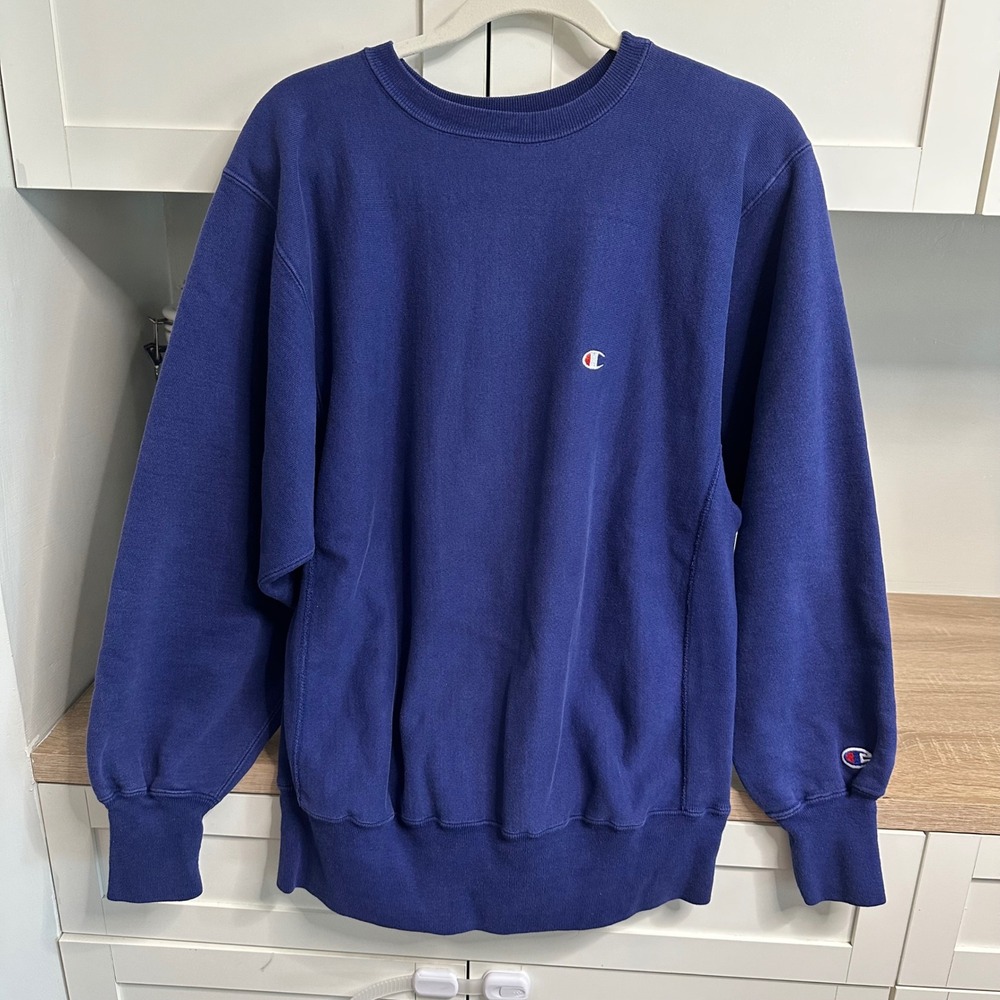 Vintage Champion Reverse Weave Blank Made in USA Blue Sweatshirt XL 90s Crewneck